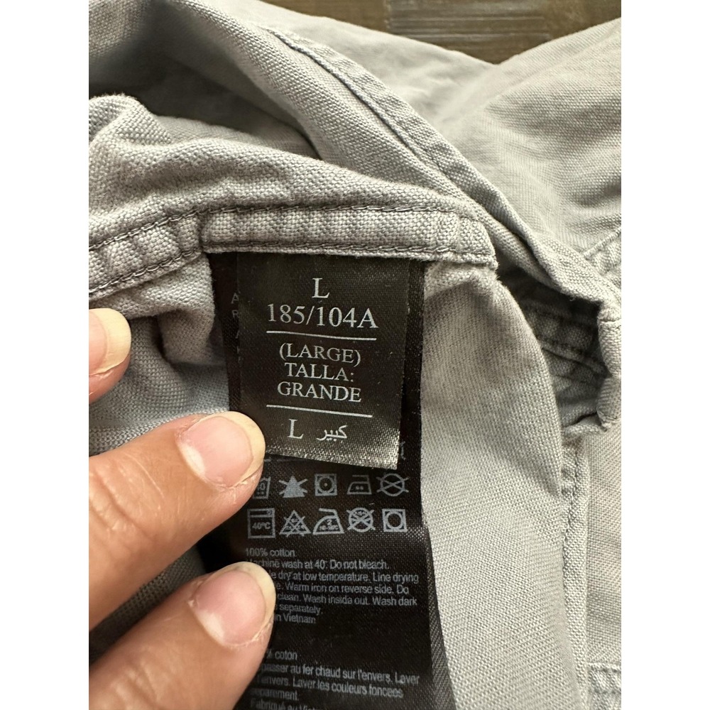 AllSaints Mens Gray Solid Long Sleeve Button Up Cotton Logo Shirt Large - Picture 9 of 12